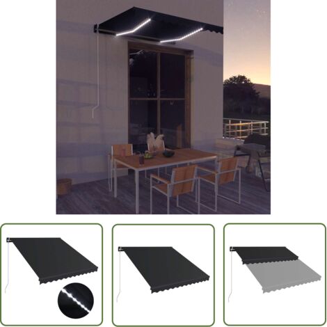 INLIFE Auvent manuel rétractable avec LED 300x250 cm Anthracite