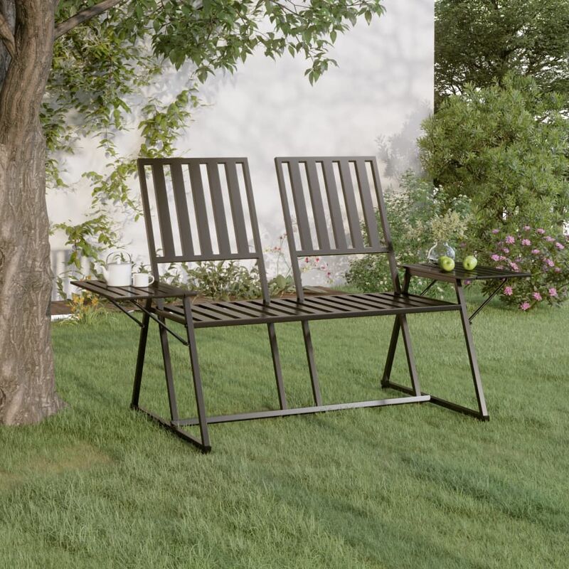 Banc de jardin 2 places 165 cm Noir Acier - Inlife
