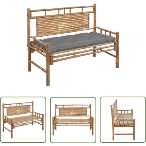 INLIFE Banc de jardin avec coussin 120 cm Bambou