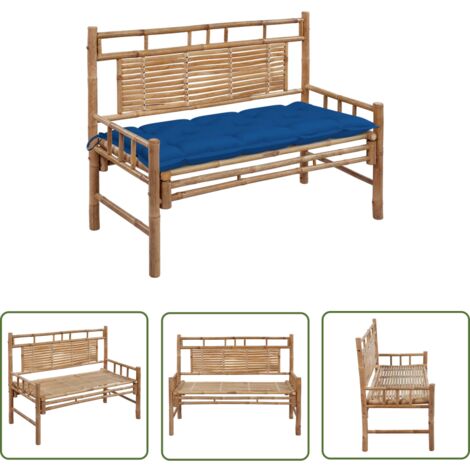INLIFE Banc de jardin avec coussin 120 cm Bambou