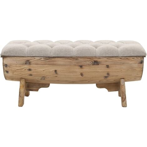INLIFE Banc de rangement Bois massif et tissu 103 x 51 x 44 cm