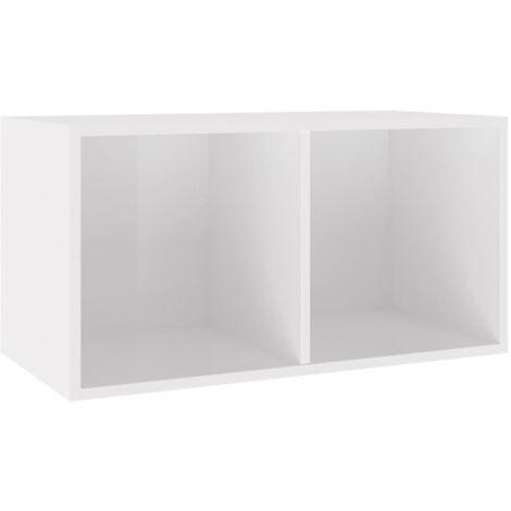 INLIFE Boîte de rangement de vinyles Blanc brillant 71x34x36 cm