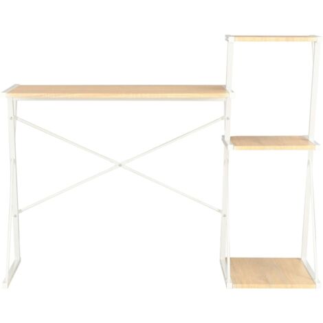 INLIFE Bureau avec étagère Blanc et chêne 116x50x93 cm
