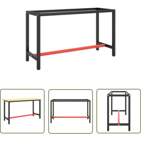 INLIFE Cadre de banc de travail Noir et rouge mat 140x50x79 cm Métal