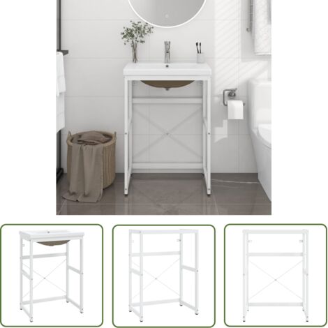 INLIFE Cadre de lavabo de salle de bain vasque à encastrer Blanc Fer