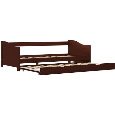 INLIFE Cadre de lit extensible Marron foncé Bois de pin 90x200 cm