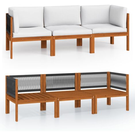 INLIFE Canapé de jardin à 3 places avec coussin Bois d'acacia massif