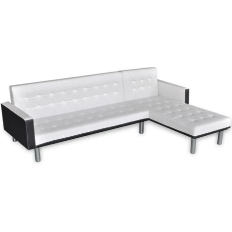 INLIFE Canapé-lit d'angle Cuir synthétique Blanc