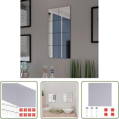 INLIFE Carreaux de miroir sans cadre 8 pcs 20,5 cm