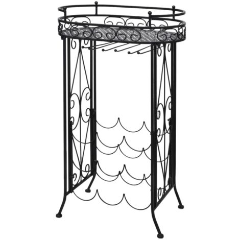INLIFE Casier à bouteilles avec porte-verre pour 9 bouteilles Métal