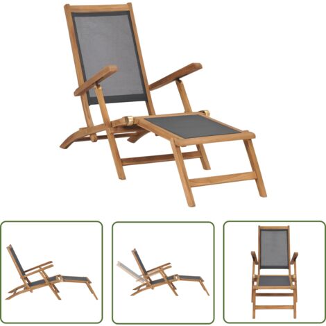 INLIFE Chaise de terrasse avec repose-pied Bois de teck solide Noir