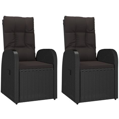 INLIFE Chaise inclinable de jardin 2pc et coussins Résine tressée Noir