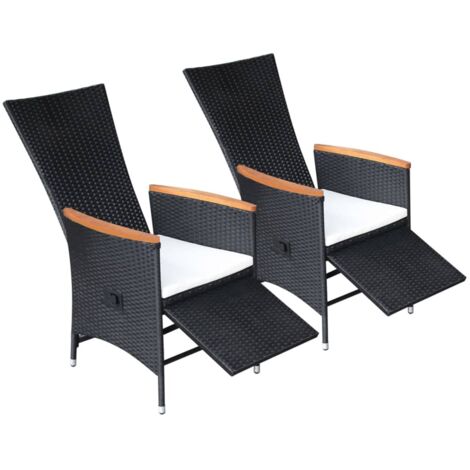 INLIFE Chaise inclinable de jardin 2pc et coussins Résine tressée Noir