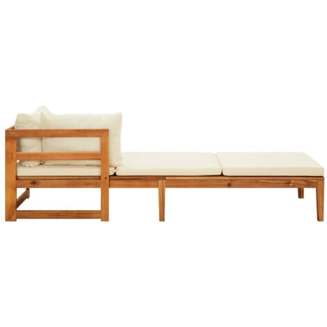 INLIFE Chaise longue avec 1 accoudoir Blanc crème Bois d'acacia solide