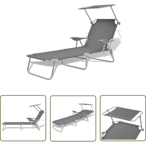 INLIFE Chaise longue avec auvent Acier Gris