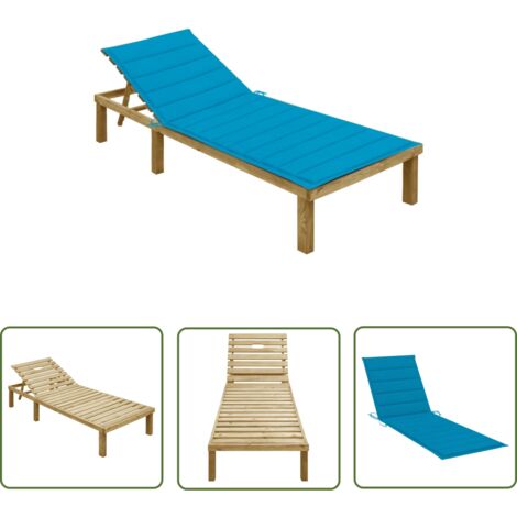 INLIFE Chaise longue avec coussin bleu Bois de pin imprégné