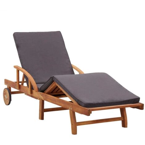 INLIFE Chaise longue avec coussin Bois d'acacia solide