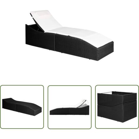INLIFE Chaise longue avec coussin Résine tressée Noir