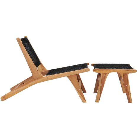 INLIFE Chaise longue avec repose-pied Bois de teck solide et corde