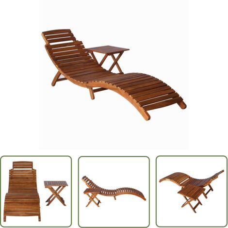 INLIFE Chaise longue avec table Bois d'acacia massif Marron