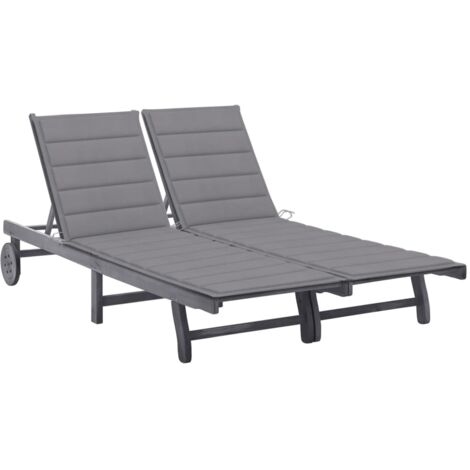 INLIFE Chaise longue de jardin 2 places avec coussin Gris Acacia