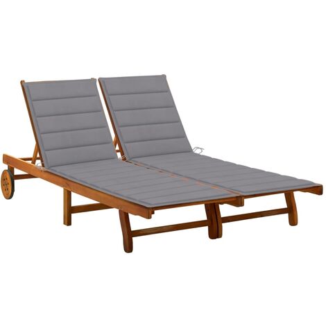 INLIFE Chaise longue de jardin 2 places avec coussins Acacia solide