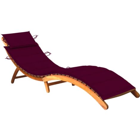 INLIFE Chaise longue de jardin avec coussin Bois d'acacia solide