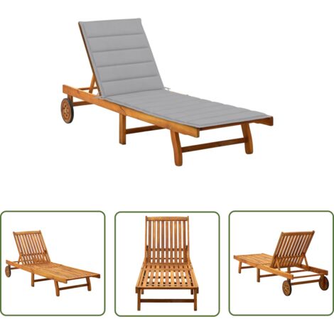 INLIFE Chaise longue de jardin avec coussin Bois d'acacia solide