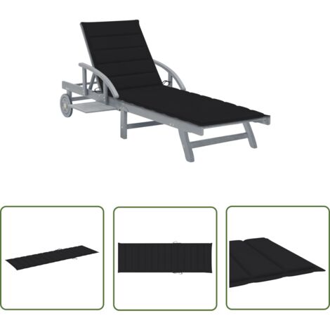 INLIFE Chaise longue de jardin avec coussin Bois d'acacia solide