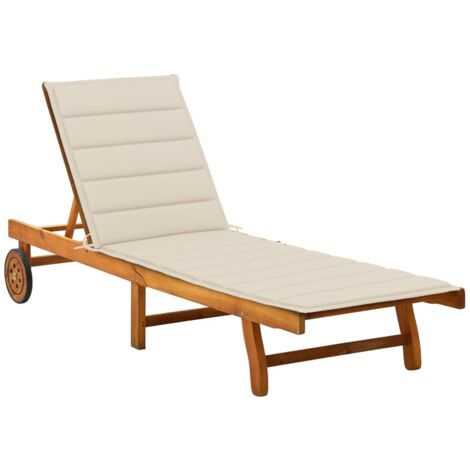 INLIFE Chaise longue de jardin avec coussin Bois d'acacia solide