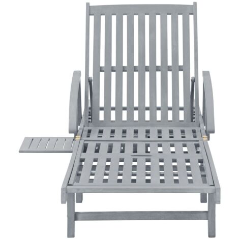 INLIFE Chaise longue de jardin Gris Bois d'acacia solide