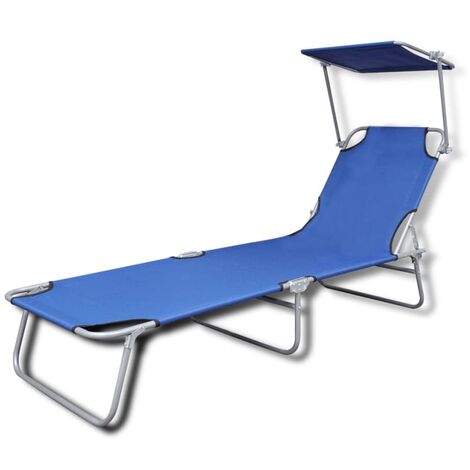 INLIFE Chaise longue pliable avec auvent Acier et tissu Bleu