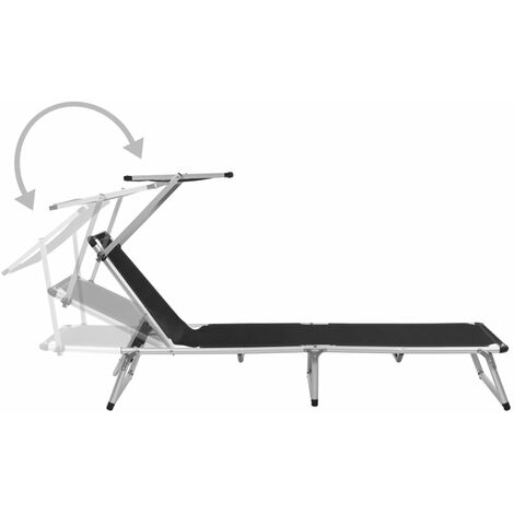 INLIFE Chaise longue pliable avec auvent Aluminium et textilène Noir