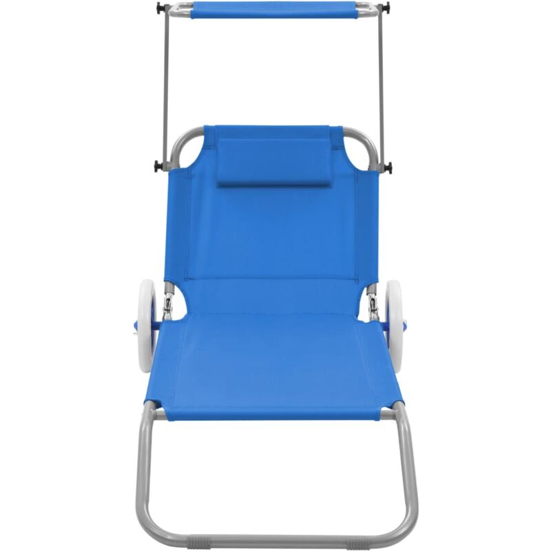 Inlife - Chaise longue pliable avec auvent et roues Acier Bleu