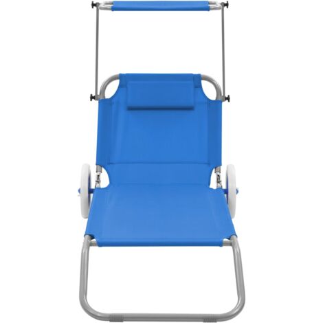 INLIFE Chaise longue pliable avec auvent et roues Acier Bleu