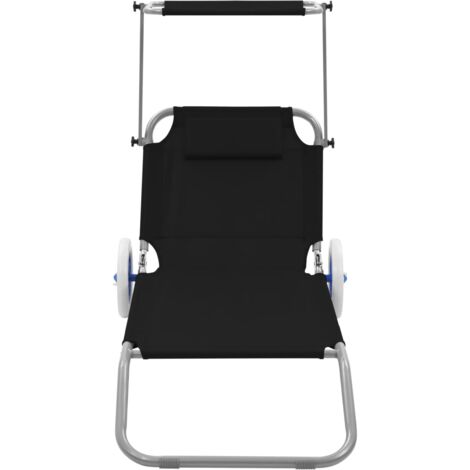 INLIFE Chaise longue pliable avec auvent et roues Acier Noir