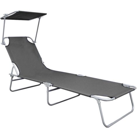 INLIFE Chaise longue pliable avec auvent Gris Aluminium
