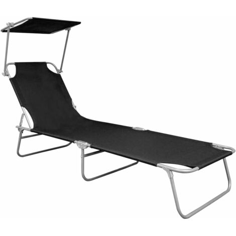 INLIFE Chaise longue pliable avec auvent Noir Aluminium