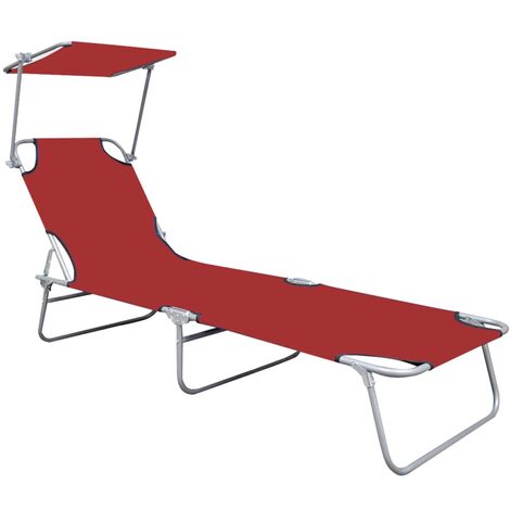 INLIFE Chaise longue pliable avec auvent Rouge Aluminium