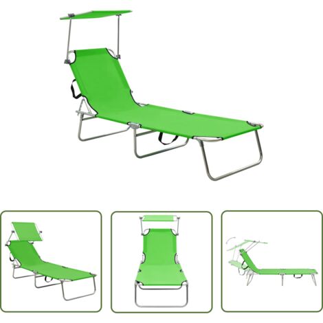 INLIFE Chaise longue pliable avec auvent Vert Aluminium