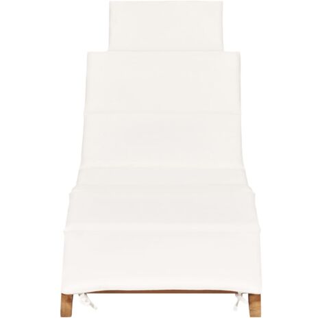 INLIFE Chaise longue pliable avec coussin blanc crème Bois de teck