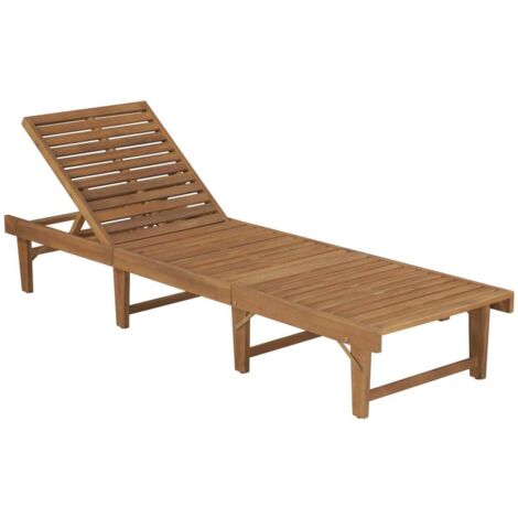INLIFE Chaise longue pliable avec coussin Bois d'acacia solide