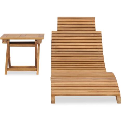 INLIFE Chaise longue pliable avec table Bois de teck solide
