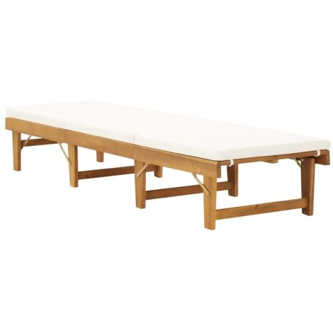 INLIFE Chaise longue pliante avec coussin Bois d'acacia solide