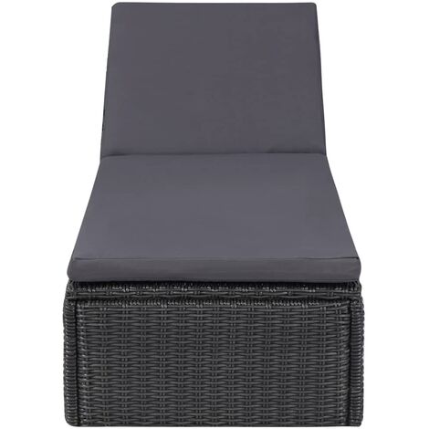 INLIFE Chaise longue Résine tressée Noir et gris foncé