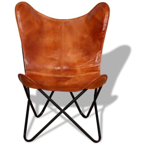 INLIFE Chaise papillon Marron Cuir véritable