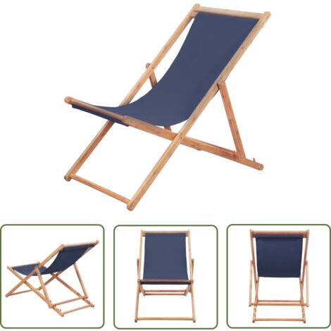 INLIFE Chaise pliable de plage Tissu et cadre en bois Bleu