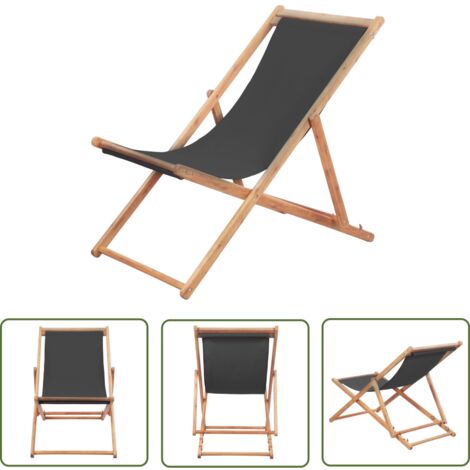INLIFE Chaise pliable de plage Tissu et cadre en bois Gris