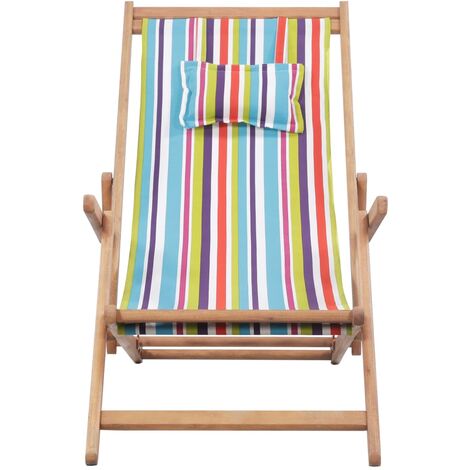 INLIFE Chaise pliable de plage Tissu et cadre en bois Multicolore