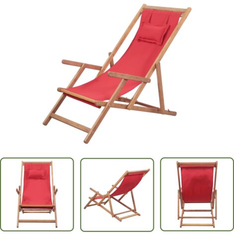 INLIFE Chaise pliable de plage Tissu et cadre en bois Rouge
